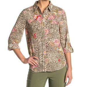 Nanette Blouse Womens XL AOP Lepore Animal Print Long Sleeve Button Front Preppy